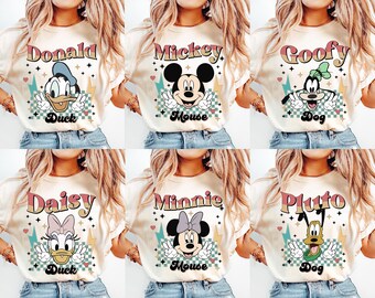 Retro Mickey And Friends Checkered Shirt, Disneyland Family Matching Shirt, Vintage Disney Holiday Vacation, Magic Kingdom Shirt, Disney Tee