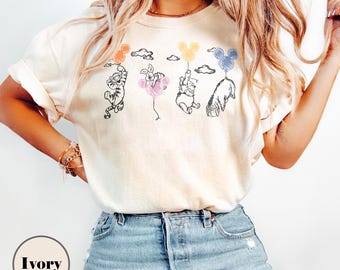 Retro Winnie The Pooh Comfort Colors Shirt, Pooh And Friends Sketch, Mickey Balloons, Disneyland Family Vacation, Disney Kid Adult Women Tee