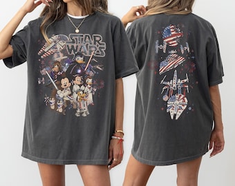 Vintage Star Wars 4th Of July Comfort Colors Shirt, Retro Mickey and Friends Jedi Tee, Disney World Trip 2026 Shirt,Disney 4th Of July Shirt