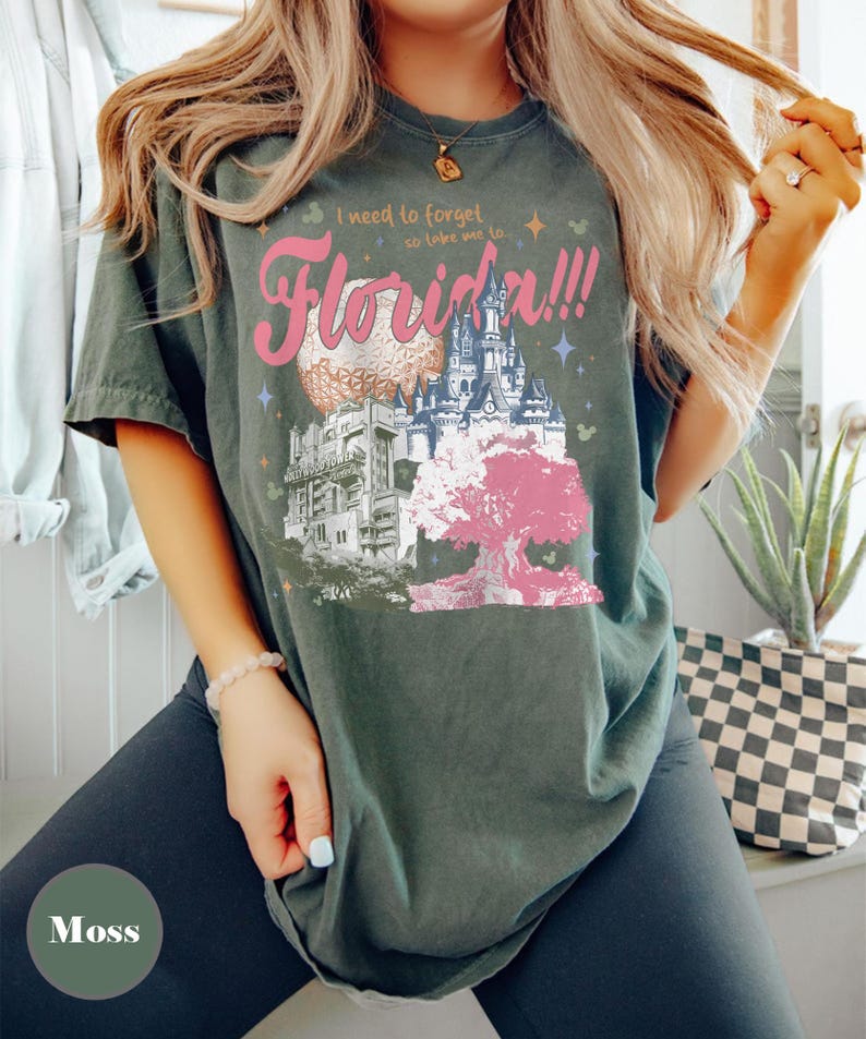 I Need to Forget So Take Me to Florida Shirt, Magical Theme Park Shirt, Walt Disney World Family Vacation Tee, Disney Women Shirts Moss/Military Green