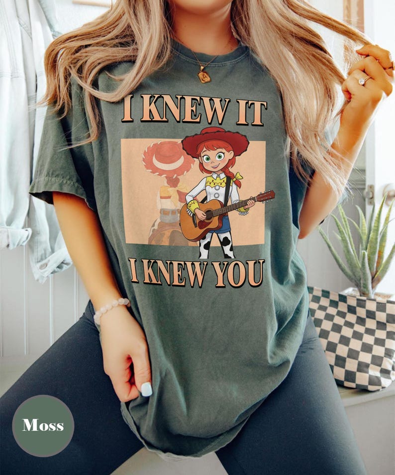 I Knew It I Knew You Jessie Inspired Shirt, Western Cowgirl Graphic Tee, Cute Cartoon Character Shirt, Country Music Lover Gift Moss/Military Green