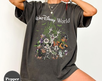 Comfort Colors Vintage Walt Disney World Halloween Tee, Mickey Minnie Skeleton Shirt, Mickey&Friends Matching Family Tee,Spooky Season Shirt