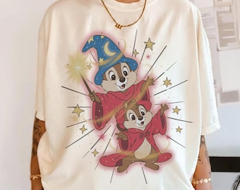 Vintage Retro Chip n Dale Sorcerer shirt, Double trouble Chip Dale Fantasia Fantasmic, Disney World Disneyland family matching shirts