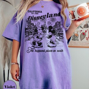 Retro Disneyland Mickey And Minnie Comfort Colors Shirt, Disneyland California Est.1955 Shirt, Mickey And Friends Tee, Disney Vacation Shirt Violet