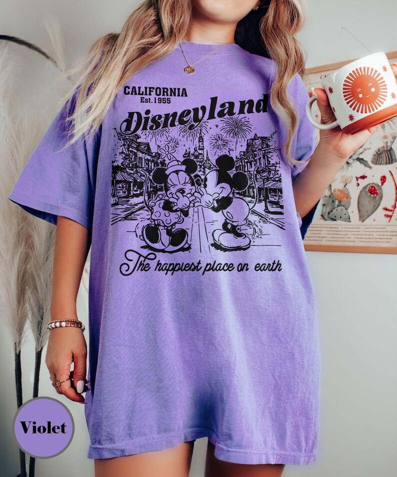 Retro Disneyland Mickey And Minnie Comfort Colors Shirt, Disneyland California Est.1955 Shirt, Mickey And Friends Tee, Disney Vacation Shirt Violet