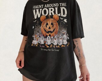 Vintage Haunt Around The World Shirt, Disney Epcot Halloween Shirt, Mickey& Friends Shirt, It's Really Not So Scary, Halloween Pumpkin Shirt