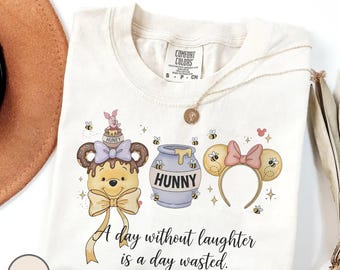 Watercolor Coquette Bow Pooh Friends Comfort Colors Shirt, Winnie The Pooh Disney Aesthetic Shirt, Magical Kingdom Disneyland Vacation Tee