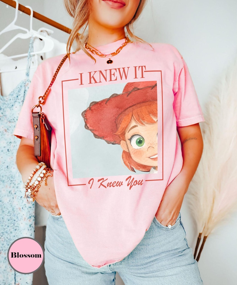 Watercolors TS Jessie Toy Story 5 Comfort Colors Shirt, Retro I Knew It I Knew You, Disneyland Toy Story Family Matching Tee Blossom/Light Pink