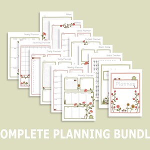 Printable Cosy Garden Planner PDF | 14 Hand-Drawn Pages | A4, A5, US Letter | Cute Frog & Mushroom Theme