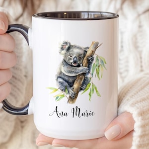 Custom Koala Mug, Personalized Name Gift Idea, Koala Gifts For Women, Koala Coffee Cup, Koala Coffee Mug, Koala Lover Gift, Floral Koala Cup