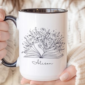 Personalized Floral Books Mug, Favorite Bookshelf Coffee Mug, Custom Tittle & Name Librarian Bookworm Gift for Reader, Gift for Book Lovers