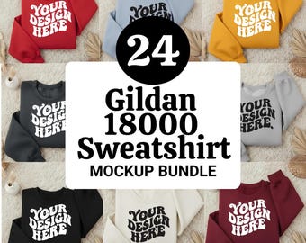 Gildan 18000 Sleeve Mockup Bundle: Boho Sweatshirt Collection (Digital Download)