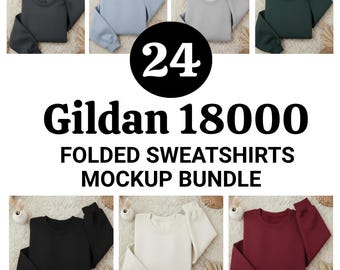 Gildan 18000 Sweatshirt Mockup Bundle, Folded Flatlay (Digital Download)