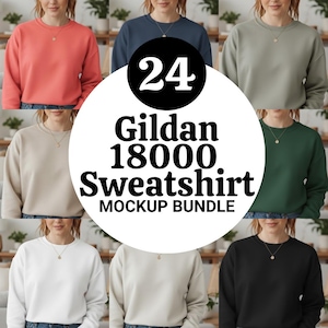 Lot de maquettes de sweat-shirt Gildan 18000, maquette de maquette noire et blanche, impression à la demande lot de maquettes de sweat-shirt surdimensionné, maquette g180