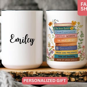 Custom Bookshelf Floral mug, Personalized book coffee Cup, Gift for Bookworm Readers, Bookish Merch for Librarian Teacher Mum Birthday Gift