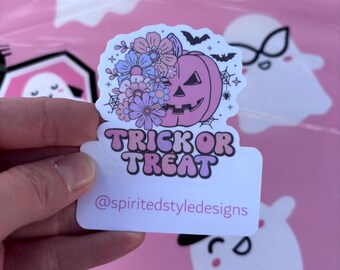 Trick or Treat Pumpkin Sticker | Halloween Stickers | Pumpkin Stickers | Retro Sticker | Jack-o’-Lantern Sticker | Waterproof Stickers