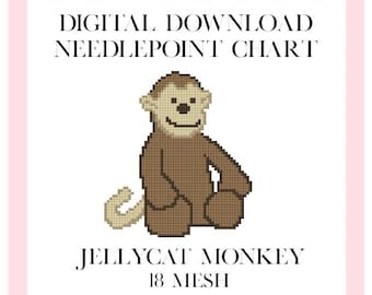 Jellycat Monkey Needlepoint Chart 18 mesh Digital Download