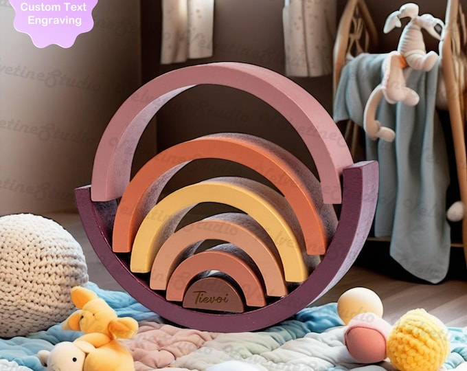 Personalized Rainbow Building Blocks, Children's Stacking Toys With Carved Names, Baby Early Education Toys, Wooden Arches, Stacking Toys