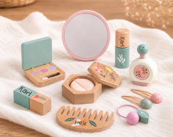 Personalized Wooden Makeup Set for Kids, Engraved Pretend Play Toy, Ages 3+