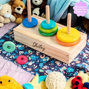 Personalized Wooden Children&#39;s Early Education Educational Rainbow Tower Building Blocks, Stacking, Matching Toys, Sensory Training