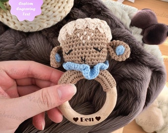 Cute Personalized Engraved Name Crochet Sheep Rattle, Suitable For Babies, Newborn Gifts, Rattle Rings, First Birthday Gifts,  Pregnant Gift