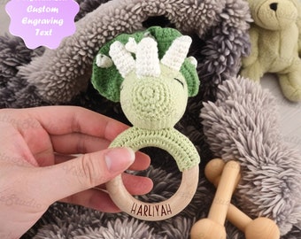 Dinosaur Baby Rattle, Personalized Name Baby Rattle, Newborn Baby Shower Gift Birthday Gift, Baby Gift, Custom Engraved Name Rattle