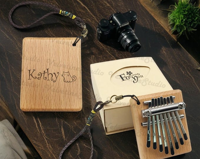 Personalized Engraved Mini 8-Key Kalimba Thumb Piano, Wooden Finger Piano Toy in Gift Box, Ideal Gift for Music Lovers & Beginners, Kid Toys