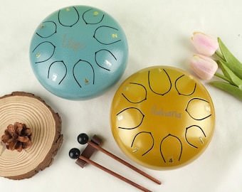 Personalized 8-Note Tongue Drum With Sticks And Drum Bag, Custom Metal Drum In 16 Colors, Meditation Drum, Rain Drum, Sound Therapy