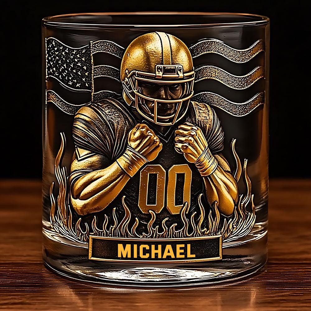 Personalized Football Whiskey Glass Gold,  Sports Gift for Men, Custom Name Whiskey Cup,  Retro Barware Decor, Whiskey Lover Gift