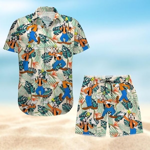 Camisa abotonada con diseño de Goofy, camisa hawaiana con diseño de perro Goofy, pantalones cortos de playa de Disney para hombre, camisa de verano de Max Goof, remera tropical de verano con dibujos animados