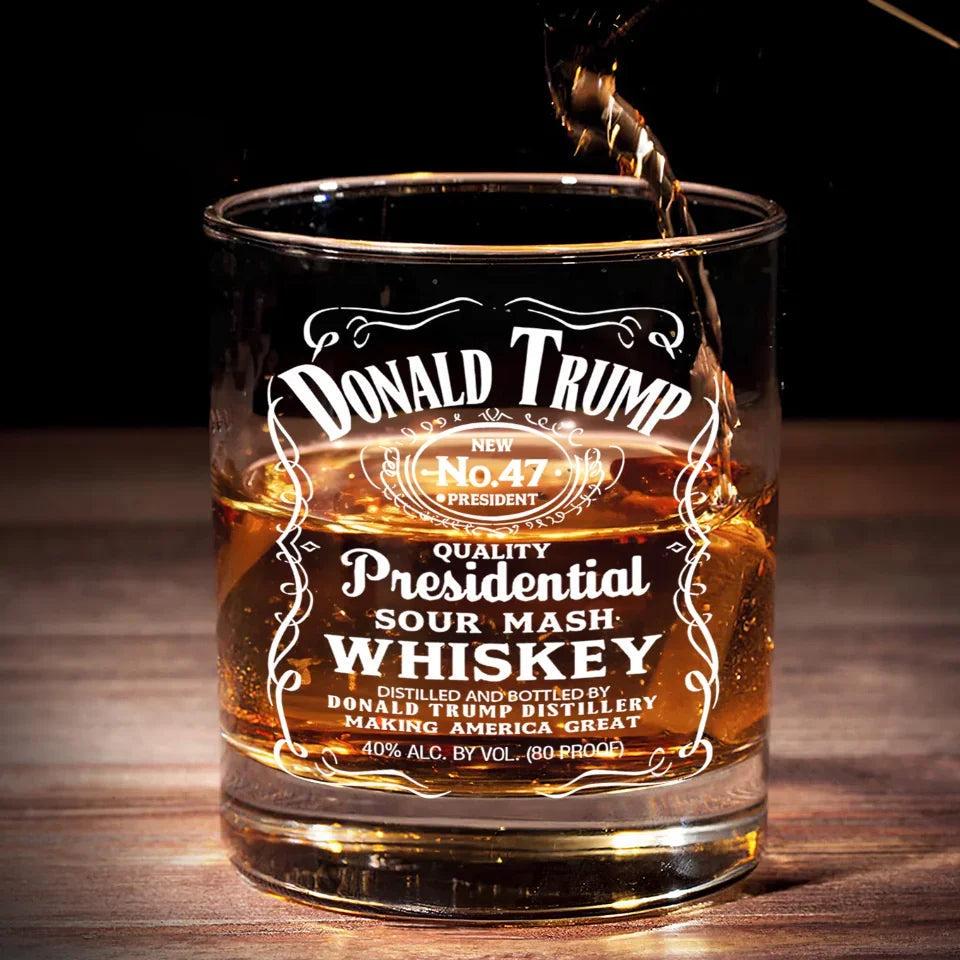 Discover Trump 45 47 Whiskey Glass, Trump for President Rock Glass, Republican Gift, MAGA Merchandise