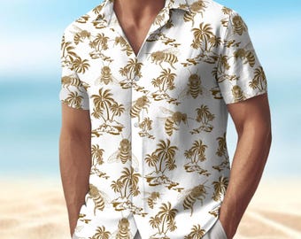 Bee Button Shirt, Bee Hawaiian Shirt Men, Honey Bee Tropical Shirts, Animals Aloha Shirts Woman, Bee Lover Tee, Couple Matching Gifts
