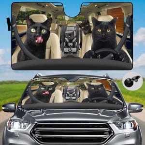 Black Cat Auto Car Sunshade, Funny Cat SunShade, Car Shades For Windshield, Cat Love Sun Shade, Sun Visor Car, Gift For Family Trip