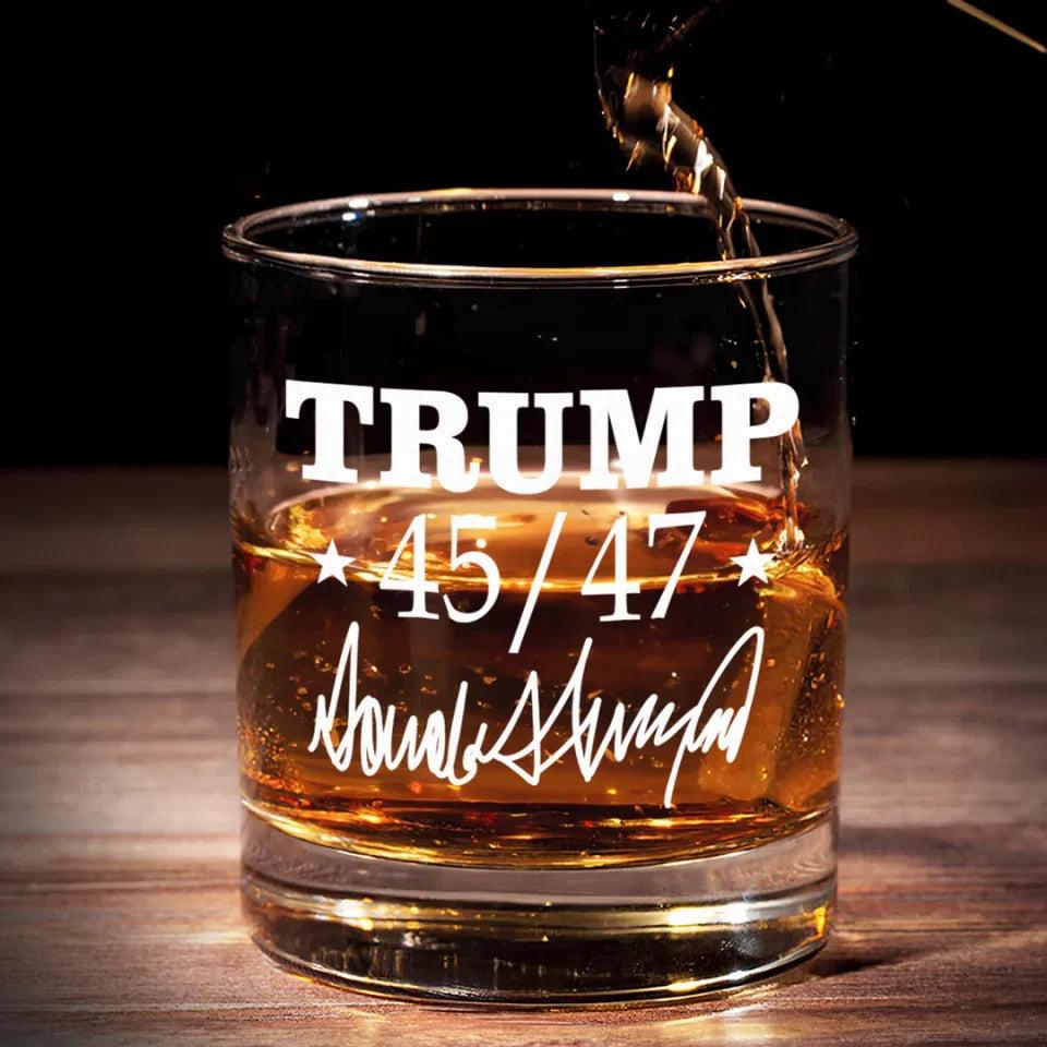 Discover Trump 45 & 47 Whiskey Glass 11oz, Presidential MAGA Supporter Gift