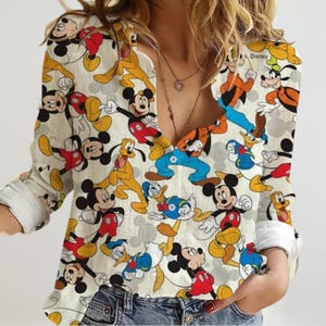 Mickey An Friends blouseshirt dames, Disneyland casual shirt, Donald Duck mouwshirt, Pluto blouses tops dames, cartoon blouse T-shirt