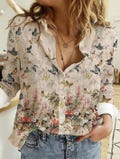 Floral Blouse Shirt Women, Nature Love Casual Shirt, Butterflies And Flowers Blouses Women, Boho Shirt For Mother's Day, Gift For Her