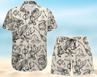 Wizard School Button Shirt, Witches Hawaiian Shirt, Magic School Beach Shirt, Summer Shorts Men, Bookish Aloha Shirt Women, Gift For Reader
