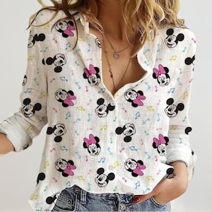 Mickey en Minnie blouseshirt vrouwen, Disney Family Love blouses vrouwen shirt, Mickey Head casual shirt, cartoon blouse T-shirt voor zomer