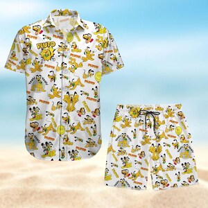 Camisa de botão de cachorro Pluto, camiseta havaiana engraçada Pluto, calças curtas de verão Disney, camisas Aloha masculinas para amantes de cães, camisa de praia feminina