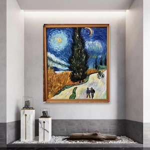 Reproductie van Van Gogh&#39;s pad met cipres onder de sterren, Inwijdingsfeestcadeau, olieverfschilderij, handschildering, decoratieve ruimteschilderijen