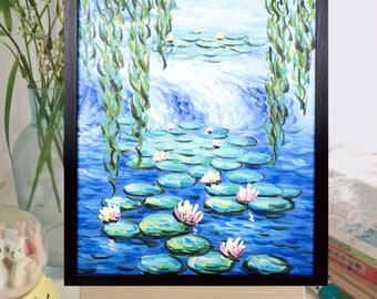 Monet Water Lily reproductions, Monet Water Lily, housewarming gifts,Abstract Wicker Mural,Water Lily hand-painted,oil paintings,Space Decor