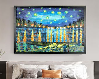 星月夜 - ヴィンセント・ヴァン・ゴッホの手描きの油絵の複製、糸杉と