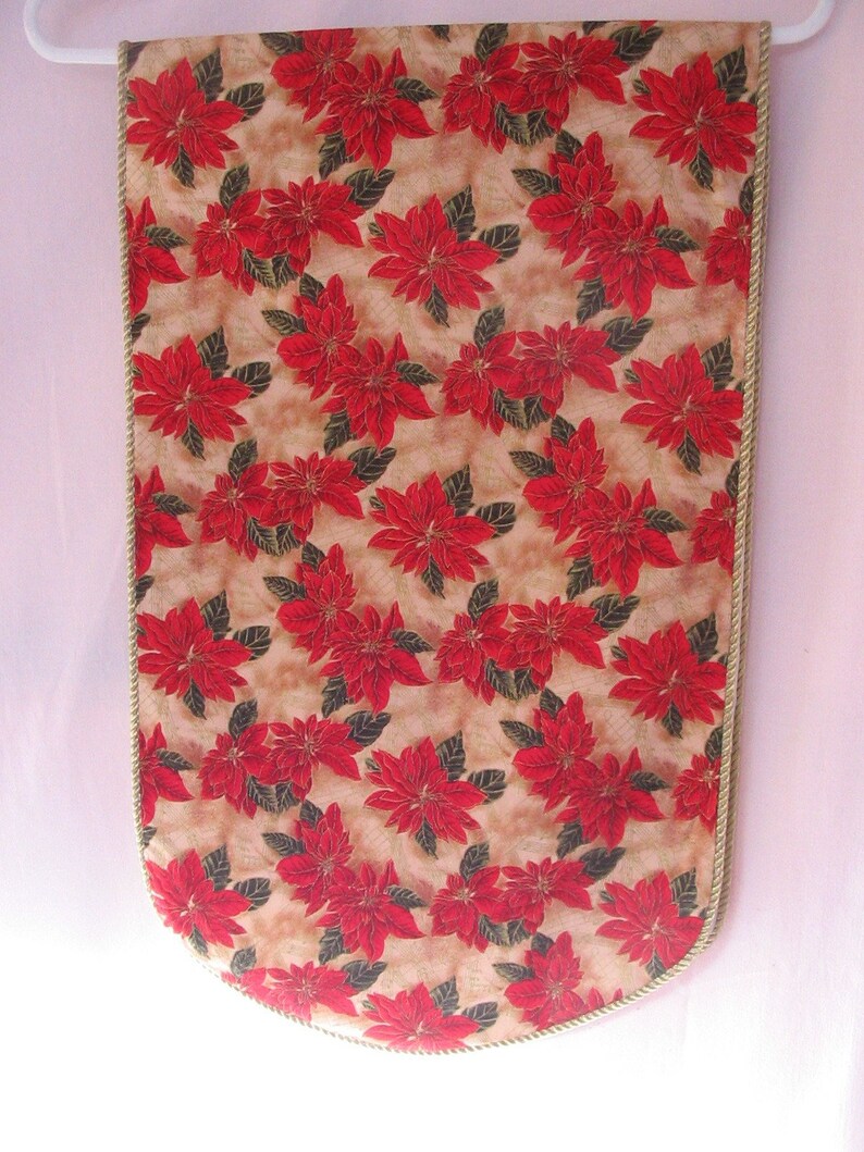 Christmas Table Runner with Poinsettia on Gold Background C103 image 1