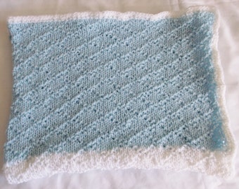 Baby Blanket Blue and White in a Diamond Pattern   #5041