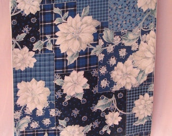 Christmas Table Runner White Poinsettia's  with a Blue Background   #C105