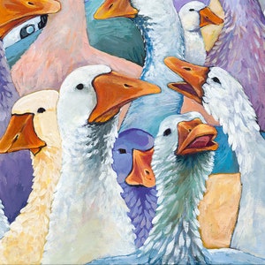 Digital Download: Print of Original Artwork of Gaggle of Various Geese and 3 Clone Trooper Helmets