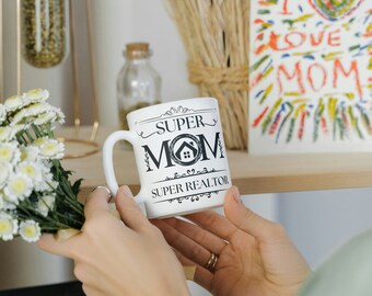 Perfect Mother's Day Surprise! "Super Mom, Super Realtor" Coffee Mug – Celebrate Her Success and Love, Ceramic Mug, Gigt for mother, broker