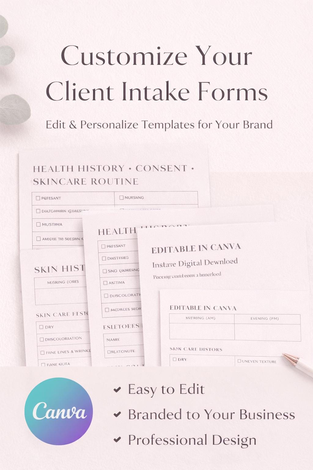 Facial Client Intake Form | Editable Canva Template | Esthetician ...