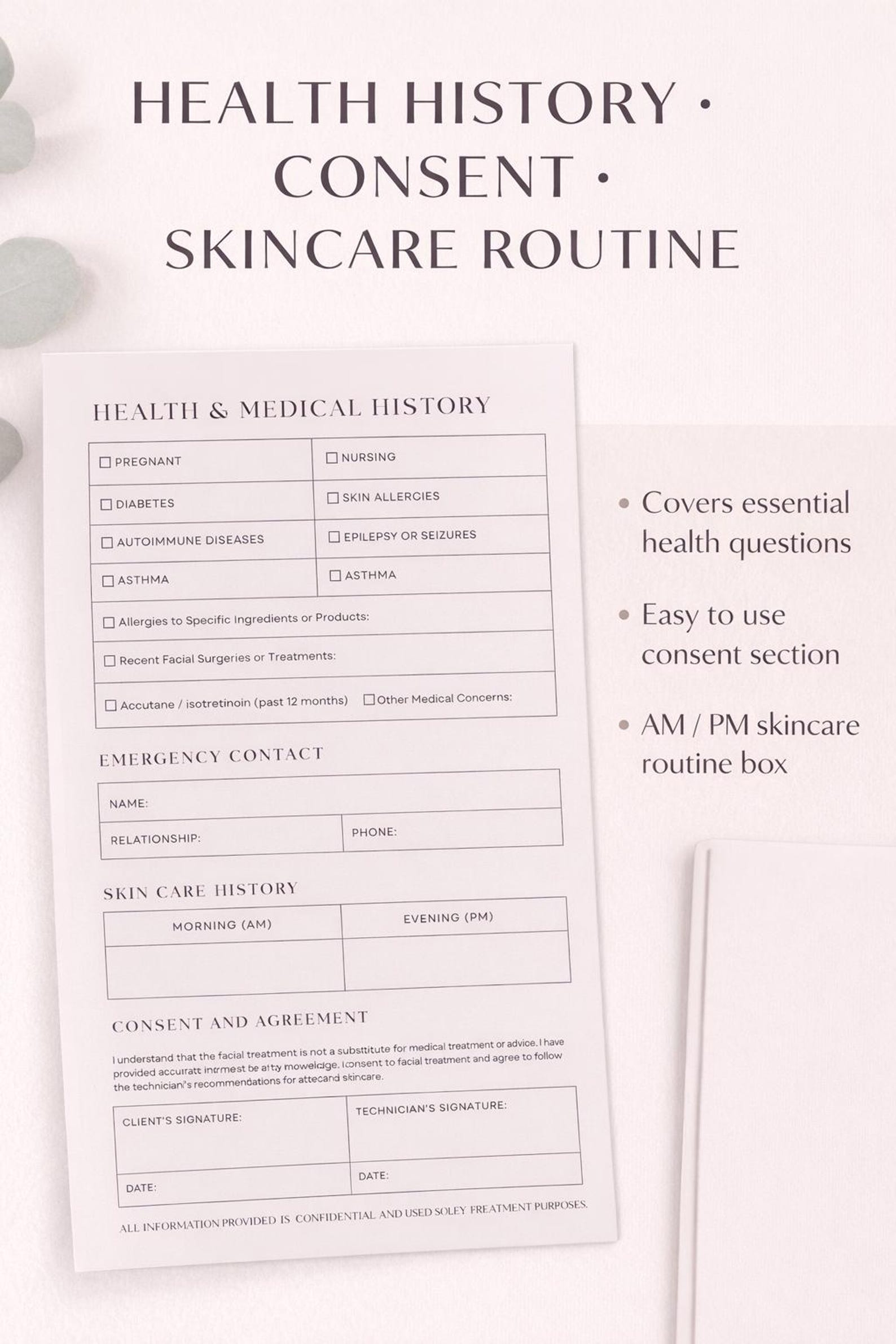 Facial Client Intake Form | Editable Canva Template | Esthetician ...