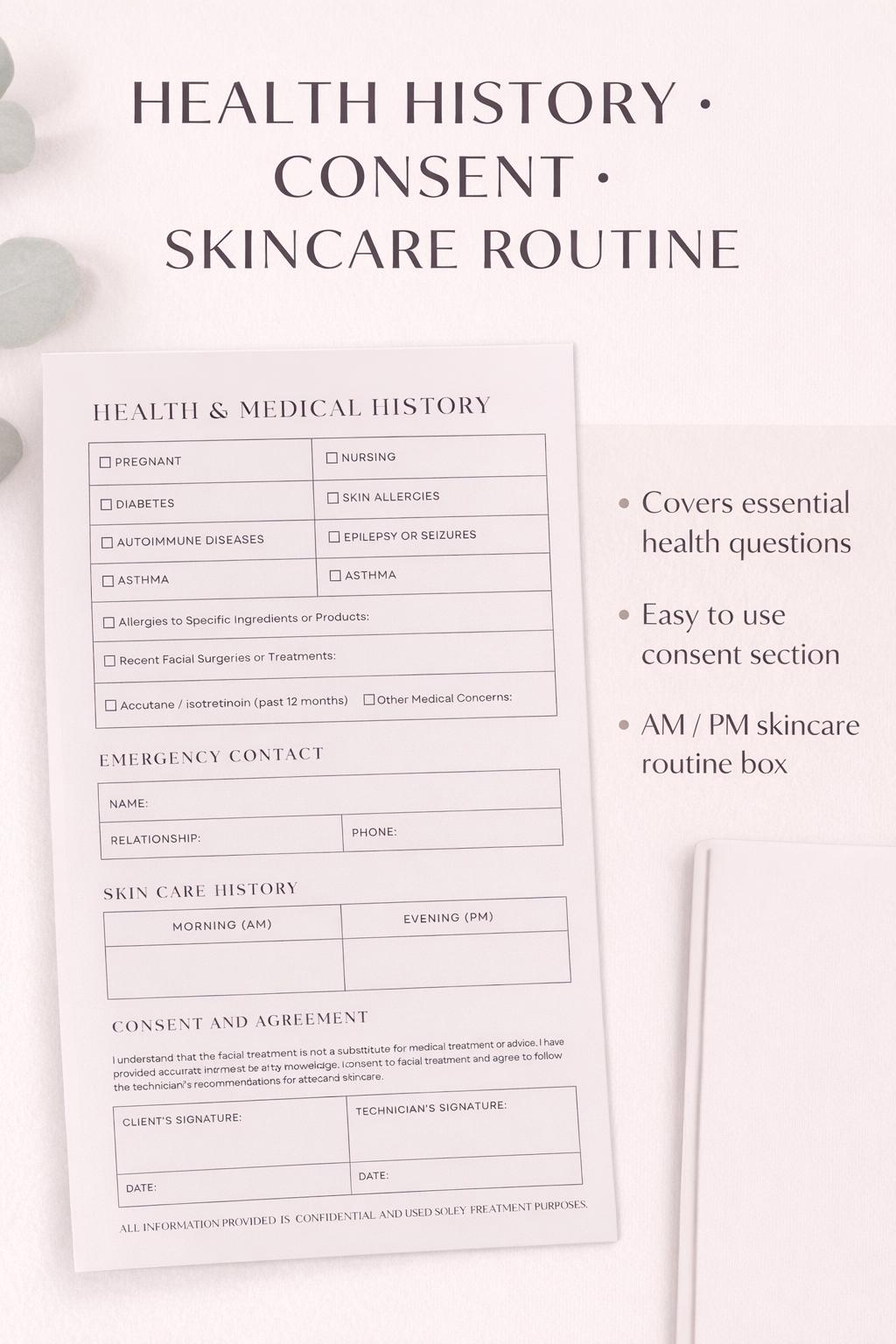Skin Script Intake Form Facial Client Intake Form | Editable Canva Template | Esthetician ...